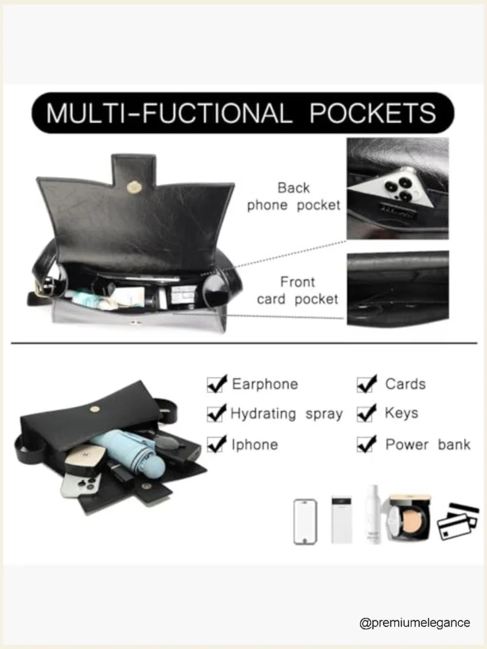Waterproof PU Hobo Shoulder Bag Medium Work Tote